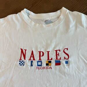 Vintage Naples Florida Anvil Boat Nautical Flag 90s White T Shirt XL Made in USA